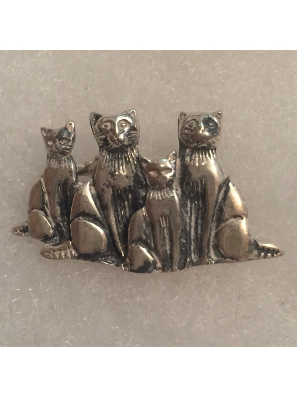 BROOCH PIN CATS STERLING SILVER 925 4 FOUR FELINES KITTENS 3.3 g